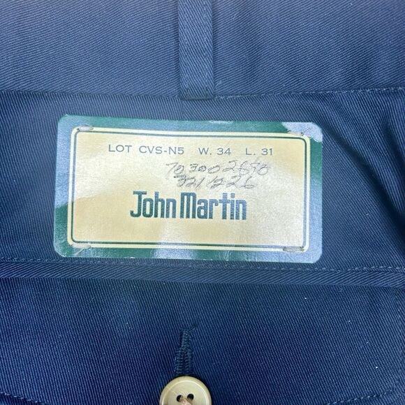 John Martin Mens 34x31 Blue Pleaded Straight Leg Button Cotton Blend Pants - Picture 4 of 7